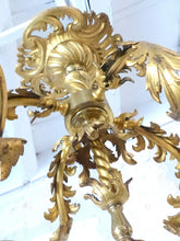 Load image into Gallery viewer, Excpt Large French Gilded Bronze Louis XV Rococo Chandelier 5 fires Shades 19TH
