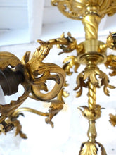 Load image into Gallery viewer, Excpt Large French Gilded Bronze Louis XV Rococo Chandelier 5 fires Shades 19TH
