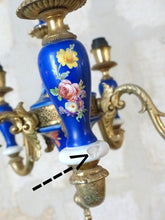 Load image into Gallery viewer, Charming Vintage 1950 Ceramic Cobalt Blue Chandelier Gilded metal 5 lights
