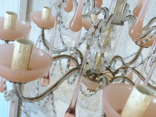 Load image into Gallery viewer, OMG Antique Chandelier PINK Opaline Drops Cup Beads 1930 MURANO RARE 8 lights
