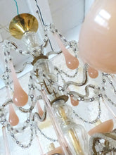 Load image into Gallery viewer, OMG Antique Chandelier PINK Opaline Drops Cup Beads 1930 MURANO RARE 8 lights
