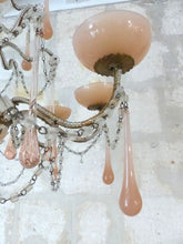 Load image into Gallery viewer, OMG Antique Chandelier PINK Opaline Drops Cup Beads 1930 MURANO RARE 8 lights
