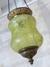 Load image into Gallery viewer, Gorgeous French Lantern Baccarat Style 1900 Brass Chandelier Ceiling Green Glass
