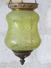 Load image into Gallery viewer, Gorgeous French Lantern Baccarat Style 1900 Brass Chandelier Ceiling Green Glass
