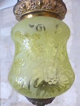 Load image into Gallery viewer, Gorgeous French Lantern Baccarat Style 1900 Brass Chandelier Ceiling Green Glass
