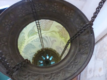 Load image into Gallery viewer, Gorgeous French Lantern Baccarat Style 1900 Brass Chandelier Ceiling Green Glass
