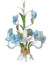 Load image into Gallery viewer, Charming Florentine Chandelier Enameld Metal Tole Flowers 60&#39;s Italian Ceiling
