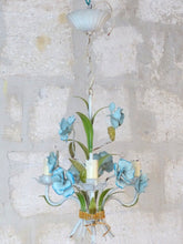 Load image into Gallery viewer, Charming Florentine Chandelier Enameld Metal Tole Flowers 60&#39;s Italian Ceiling
