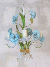 Load image into Gallery viewer, Charming Florentine Chandelier Enameld Metal Tole Flowers 60&#39;s Italian Ceiling
