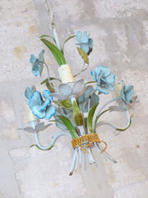 Load image into Gallery viewer, Charming Florentine Chandelier Enameld Metal Tole Flowers 60&#39;s Italian Ceiling
