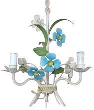 Load image into Gallery viewer, Charming Florentine Chandelier Painted Metal Tole Flowers 60&#39;s Italian Ceiling
