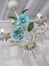 Load image into Gallery viewer, Charming Florentine Chandelier Painted Metal Tole Flowers 60&#39;s Italian Ceiling
