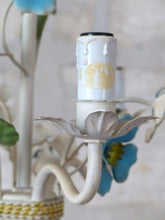 Load image into Gallery viewer, Charming Florentine Chandelier Painted Metal Tole Flowers 60&#39;s Italian Ceiling
