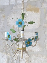 Load image into Gallery viewer, Charming Florentine Chandelier Painted Metal Tole Flowers 60&#39;s Italian Ceiling
