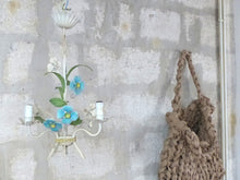 Load image into Gallery viewer, Charming Florentine Chandelier Painted Metal Tole Flowers 60&#39;s Italian Ceiling
