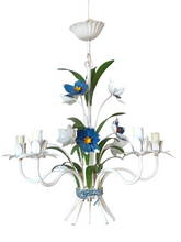 Load image into Gallery viewer, Charming Florentine Chandelier Painted Metal Tole Flowers 60&#39;s Italian Ceiling
