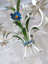 Load image into Gallery viewer, Charming Florentine Chandelier Painted Metal Tole Flowers 60&#39;s Italian Ceiling
