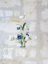 Load image into Gallery viewer, Charming Florentine Chandelier Painted Metal Tole Flowers 60&#39;s Italian Ceiling
