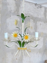 Load image into Gallery viewer, Charming PAIR Florentine Chandelier Enameld Metal Tole Flowers Italian Ceiling
