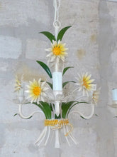 Load image into Gallery viewer, Charming PAIR Florentine Chandelier Enameld Metal Tole Flowers Italian Ceiling
