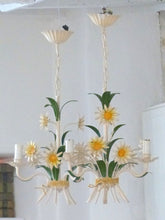 Load image into Gallery viewer, Charming PAIR Florentine Chandelier Enameld Metal Tole Flowers Italian Ceiling
