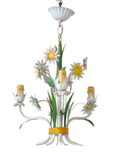 Load image into Gallery viewer, Charming Florentine Chandelier Painted Metal Tole Flowers 70&#39;s Italian Ceiling 8
