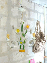 Load image into Gallery viewer, Charming Florentine Chandelier Painted Metal Tole Flowers 70&#39;s Italian Ceiling 8
