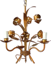 Load image into Gallery viewer, HANS KOGL styl Gorgeous Gilded Chandelier Roses Ceiling 70&#39;s Regency Mid Century
