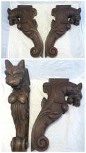 Load image into Gallery viewer, RARE Pair Huge 18&quot; Gothic Oak Wood Carved Wall Console French 19th Foot lamp
