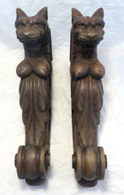 Load image into Gallery viewer, RARE Pair Huge 18&quot; Gothic Oak Wood Carved Wall Console French 19th Foot lamp
