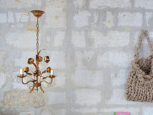 Load image into Gallery viewer, HANS KOGL styl Gorgeous Gilded Chandelier Roses Ceiling 70&#39;s Regency Mid Century
