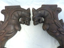 Load image into Gallery viewer, RARE Pair Huge 18&quot; Gothic Oak Wood Carved Wall Console French 19th Foot lamp
