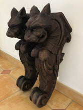 Load image into Gallery viewer, RARE Pair Huge 18&quot; Gothic Oak Wood Carved Wall Console French 19th Foot lamp
