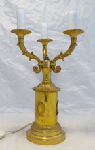 Load image into Gallery viewer, Gorgeous Antique French Table Desk Lamp Gilded Bronze 1900 Empire Style 3 Fires
