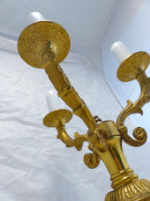 Load image into Gallery viewer, Gorgeous Antique French Table Desk Lamp Gilded Bronze 1900 Empire Style 3 Fires
