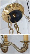 Load image into Gallery viewer, Antique French 6 Arms Ormolu Bronze Brass Tole Chandelier Ceiling Empire 1930
