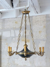 Load image into Gallery viewer, Antique French 6 Arms Ormolu Bronze Brass Tole Chandelier Ceiling Empire 1930
