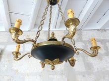 Load image into Gallery viewer, Antique French 6 Arms Ormolu Bronze Brass Tole Chandelier Ceiling Empire 1930
