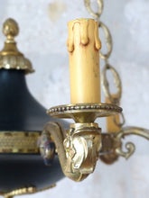 Load image into Gallery viewer, Antique French 6 Arms Ormolu Bronze Brass Tole Chandelier Ceiling Empire 1930
