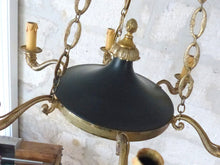 Load image into Gallery viewer, Antique French 6 Arms Ormolu Bronze Brass Tole Chandelier Ceiling Empire 1930
