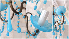 Load image into Gallery viewer, Antique Chandelier Aqua Blue Opaline Drops Cup Beads 1940 MURANO RARE 4 lights
