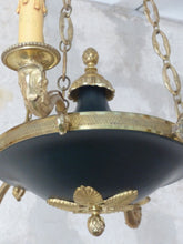 Load image into Gallery viewer, Antique French 6 Arms Ormolu Bronze Brass Tole Chandelier Ceiling Empire 1930
