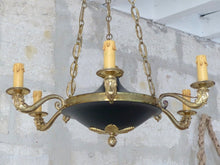 Load image into Gallery viewer, Antique French 6 Arms Ormolu Bronze Brass Tole Chandelier Ceiling Empire 1930
