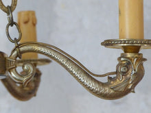 Load image into Gallery viewer, Antique French 6 Arms Ormolu Bronze Brass Tole Chandelier Ceiling Empire 1930
