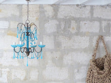 Load image into Gallery viewer, Antique Chandelier Aqua Blue Opaline Drops Cup Beads 1940 MURANO RARE 4 lights
