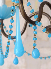 Load image into Gallery viewer, Antique Chandelier Aqua Blue Opaline Drops Cup Beads 1940 MURANO RARE 4 lights
