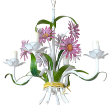 Load image into Gallery viewer, Charming Florentine Chandelier Ceiling Painted Metal Tole Flowers 60&#39;s Italian 4
