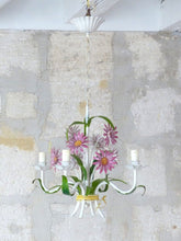 Load image into Gallery viewer, Charming Florentine Chandelier Ceiling Painted Metal Tole Flowers 60&#39;s Italian 4
