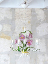 Load image into Gallery viewer, Charming Florentine Chandelier Ceiling Painted Metal Tole Flowers 60&#39;s Italian 4
