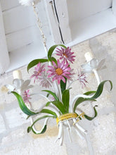 Load image into Gallery viewer, Charming Florentine Chandelier Ceiling Painted Metal Tole Flowers 60&#39;s Italian 4
